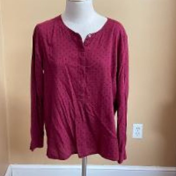 Ann Taylor Loft Red and Black Polka Dot Cotton Blouse Size L - Picture 2 of 3